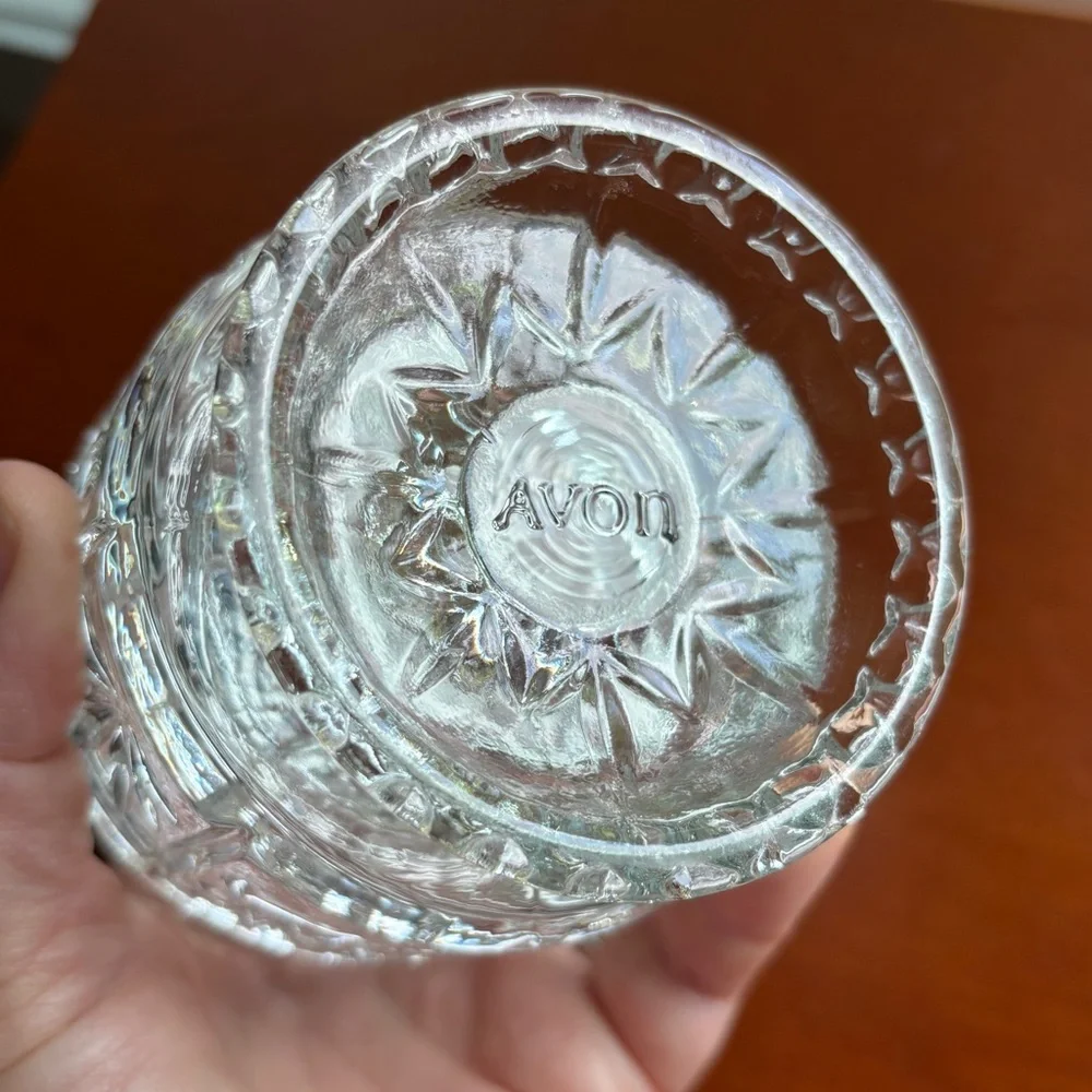 Avon Fostoria Floral Daisy Compote Clear Glass Covered Trinket Boudair Jar